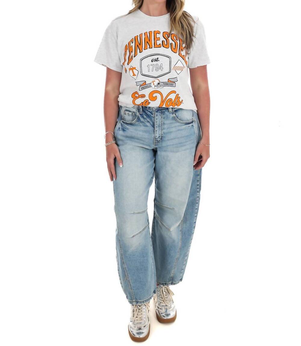 NEW LIVYLU women's tennessee vols patches thrifted tee in ash gray